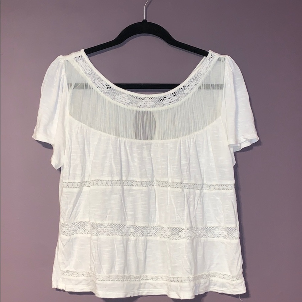 American Eagle L White Short Sleeve Blouse